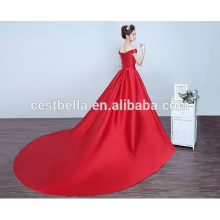 Robe de soirée en satin rouge 2017 avec robe de bal longue queue Robe longue en rouge